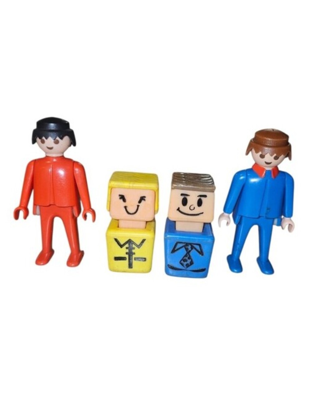 Playmobil 1974 Geobra Figures Red Blue Outfit & Playskool Familiar Faces Yellow